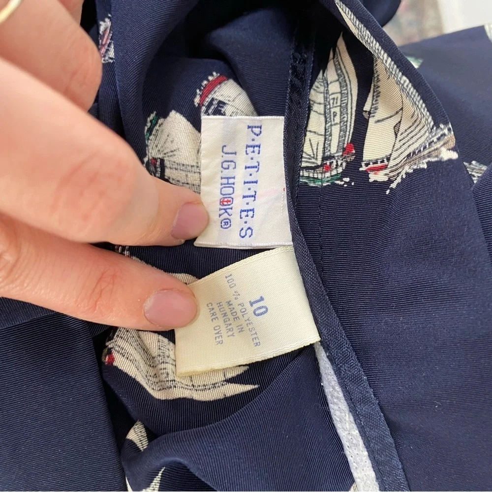 J.G. Hook Womens Midi Skirt 29” W Navy White Sailboat Pleated Nautical Pockets * - Picture 14 of 16